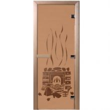 Дверь стеклянная 70х190 см (8 мм) “Банька” Бронза матовое коробка ольха DoorWood